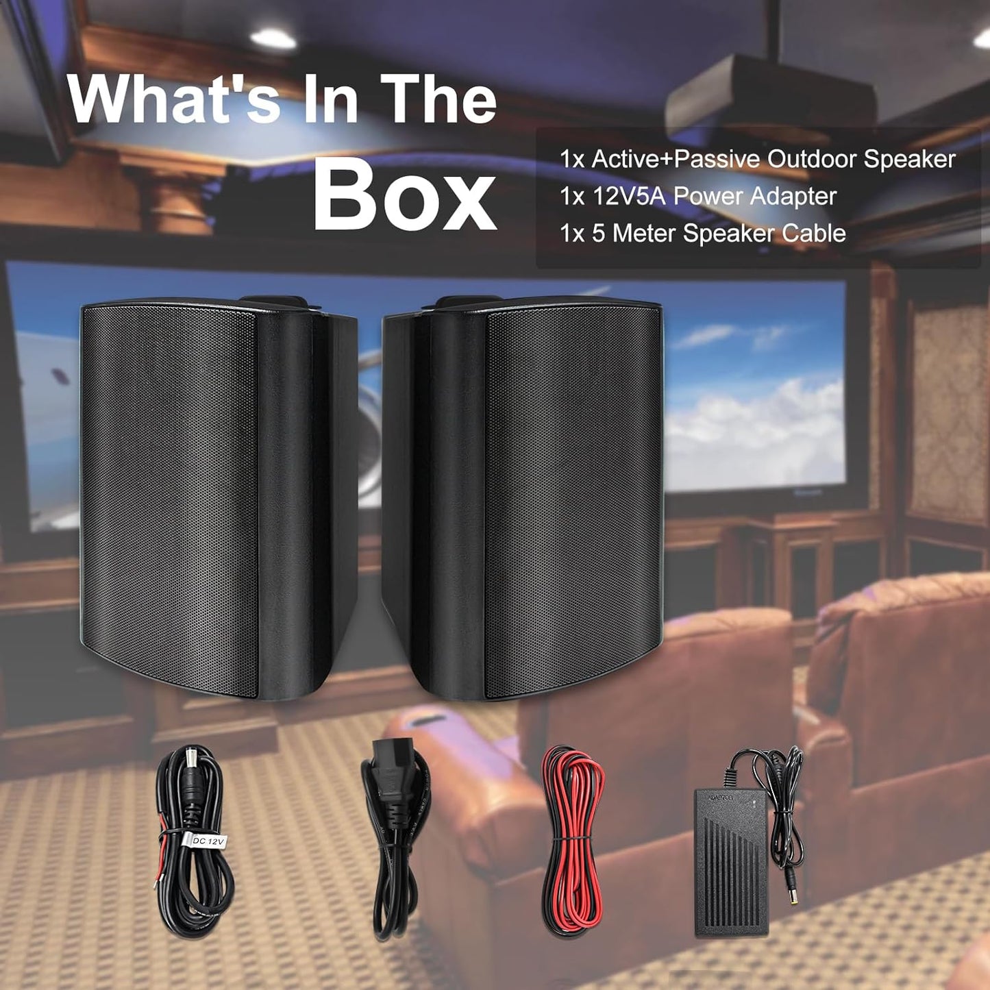 5.25 Inch Indoor Outdoor Bluetooth Speakers Patio Waterproof Wired Wall Mount System 300 Watts (Black)