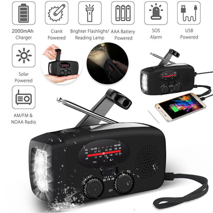 Hand Crank Emergency Radio, Portable Radio Solar Powerd AM FM WB NOAA Weather Radio with Flashlight, Cell Phone Charge, SOS Alarm