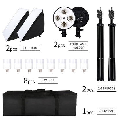 Photography Softbox Lighting Kit Four Lamp Softbox Kit 50X70Cm Soft Box Equipment E27 Base for Photo Studio Kit ooting