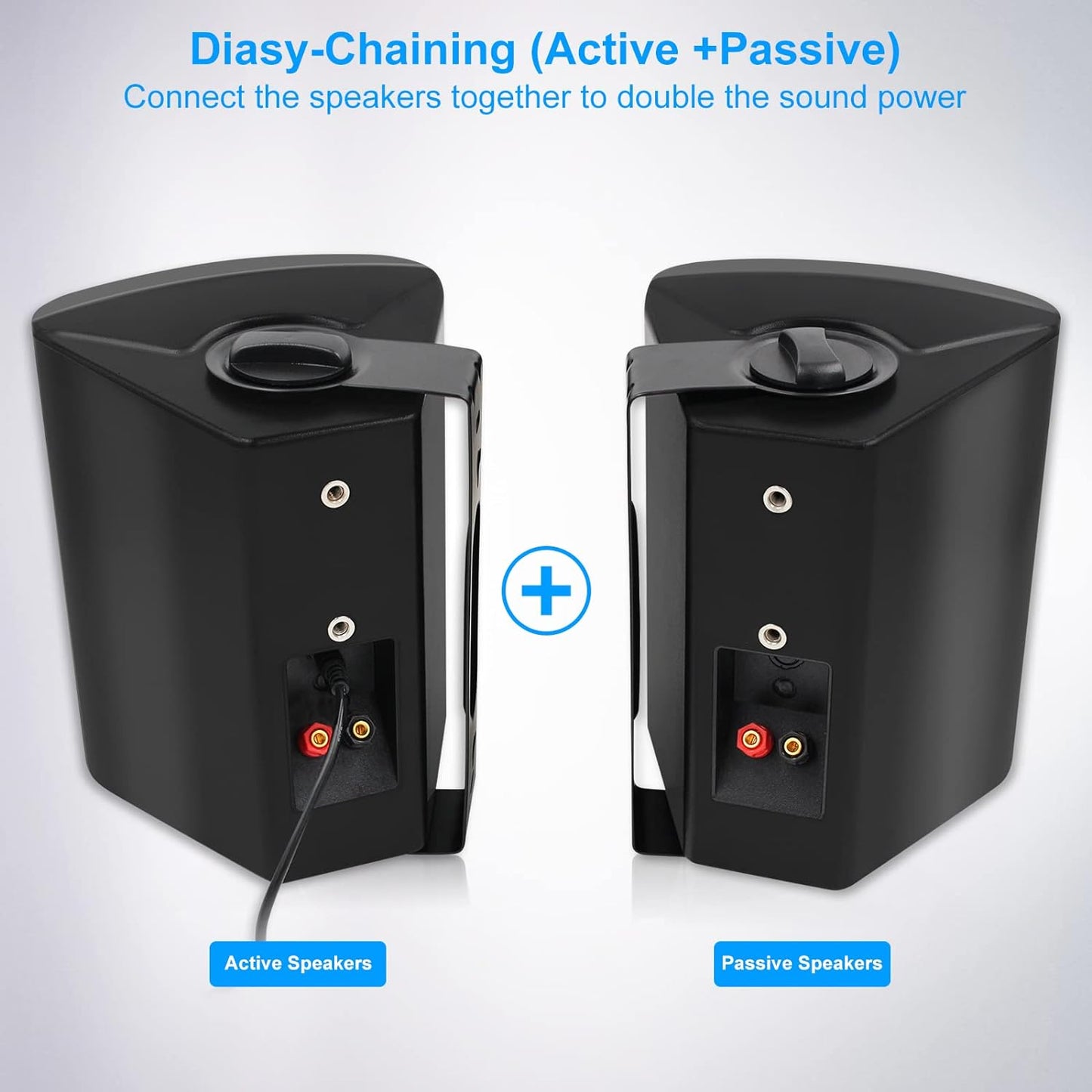 5.25 Inch Indoor Outdoor Bluetooth Speakers Patio Waterproof Wired Wall Mount System 300 Watts (Black)