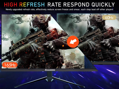 27-Inch 165Hz Gaming Monitor, 1440P Gaming Monitor, QHD 2K(2560X1440) PC Monitor,  Monitor with 2 Speakers and Backlight, 1Ms Free Sync, Black Metal Base, DP&HDMI, Computer Gaming Monitor