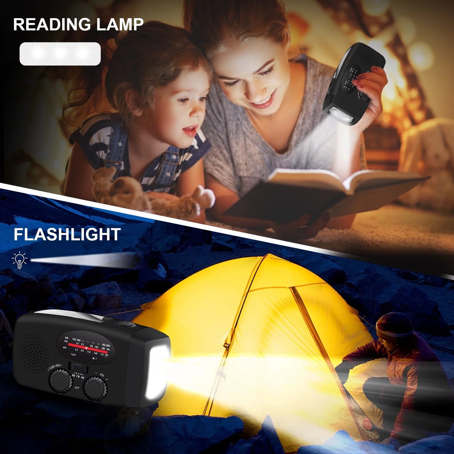 Hand Crank Emergency Radio, Portable Radio Solar Powerd AM FM WB NOAA Weather Radio with Flashlight, Cell Phone Charge, SOS Alarm