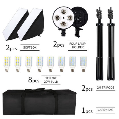 Photography Softbox Lighting Kit Four Lamp Softbox Kit 50X70Cm Soft Box Equipment E27 Base for Photo Studio Kit ooting