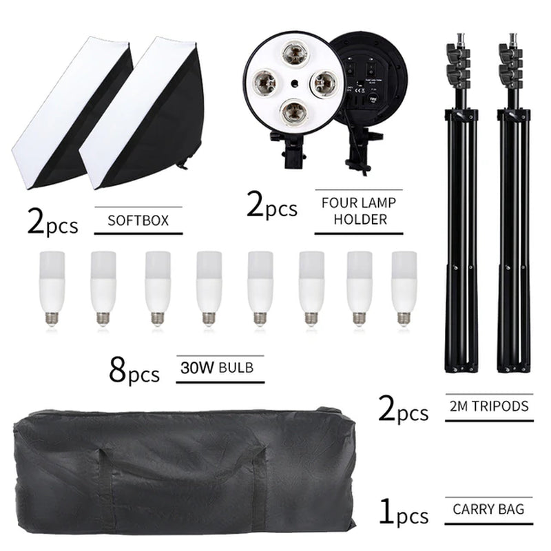 Photography Softbox Lighting Kit Four Lamp Softbox Kit 50X70Cm Soft Box Equipment E27 Base for Photo Studio Kit ooting