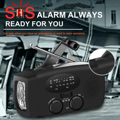 Hand Crank Emergency Radio, Portable Radio Solar Powerd AM FM WB NOAA Weather Radio with Flashlight, Cell Phone Charge, SOS Alarm