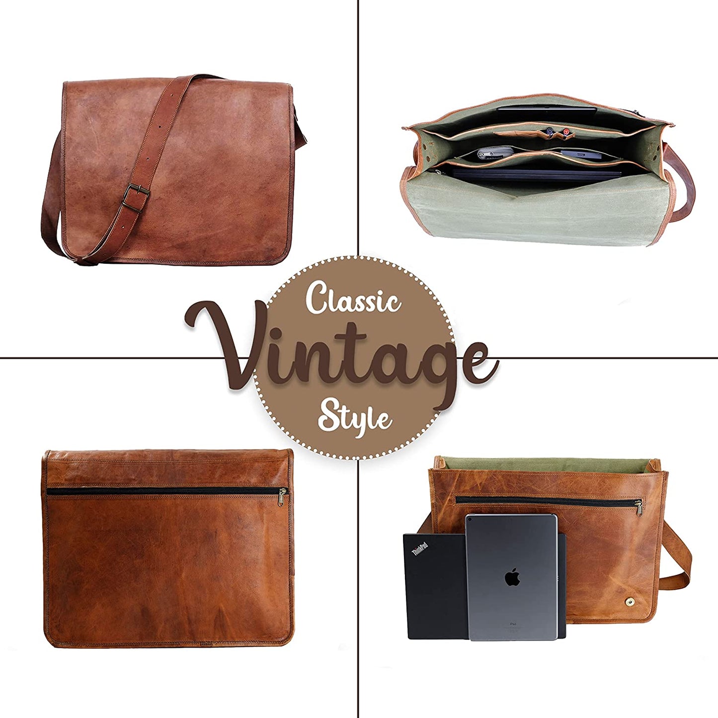Leather Laptop Messenger Bag 18 INCH Handmade Satchel Computer Bags for Men and Women