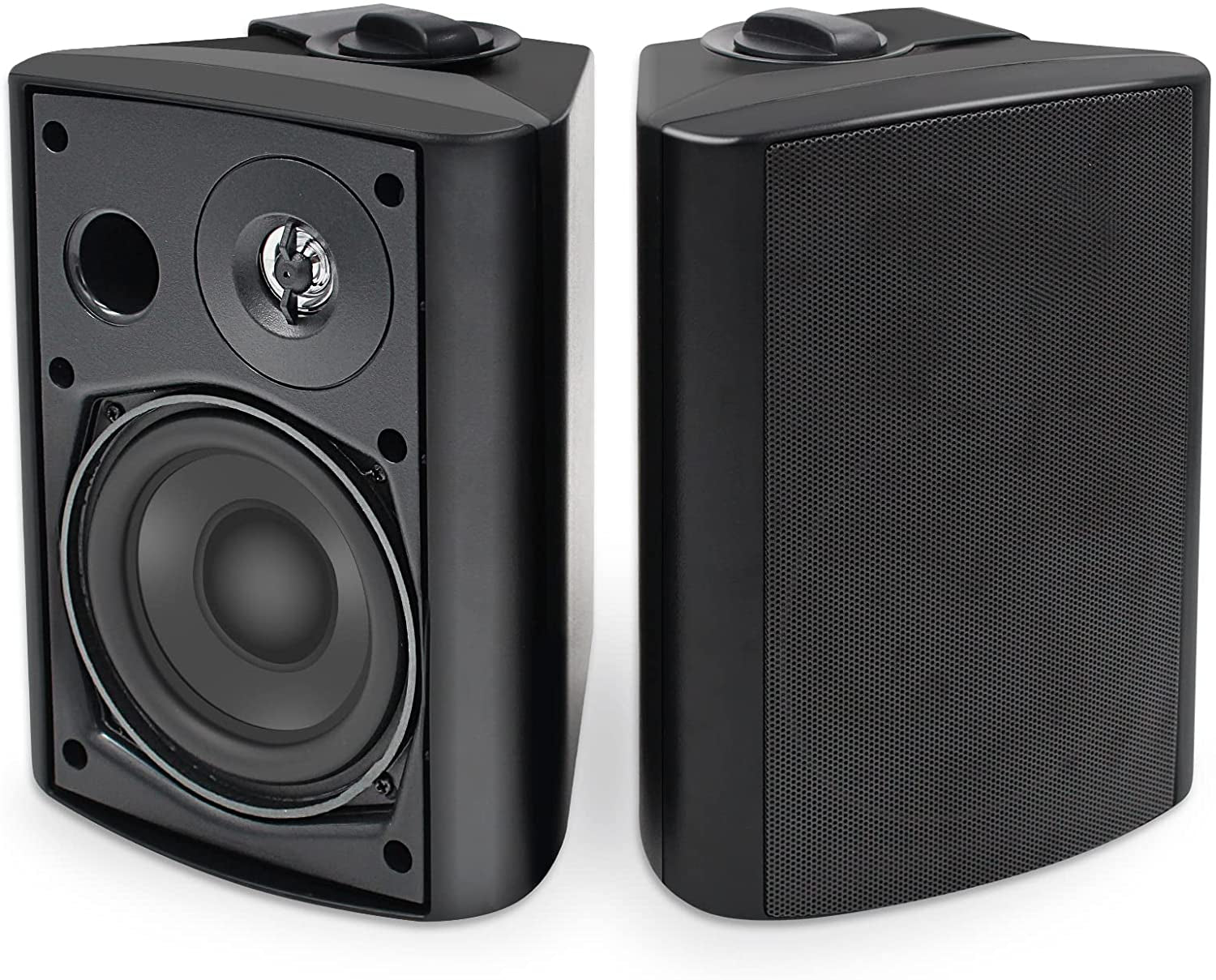 5.25 Inch Indoor Outdoor Bluetooth Speakers Patio Waterproof Wired Wall Mount System 300 Watts (Black)