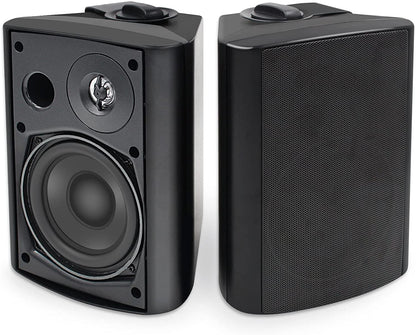 5.25 Inch Indoor Outdoor Bluetooth Speakers Patio Waterproof Wired Wall Mount System 300 Watts (Black)