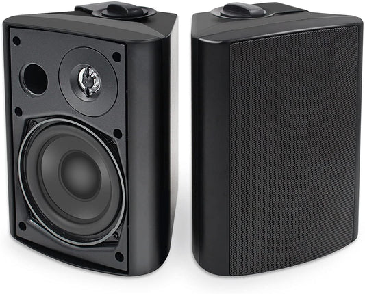 5.25 Inch Indoor Outdoor Bluetooth Speakers Patio Waterproof Wired Wall Mount System 300 Watts (Black)