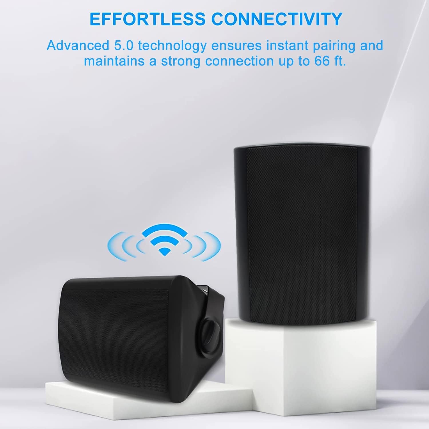 5.25 Inch Indoor Outdoor Bluetooth Speakers Patio Waterproof Wired Wall Mount System 300 Watts (Black)