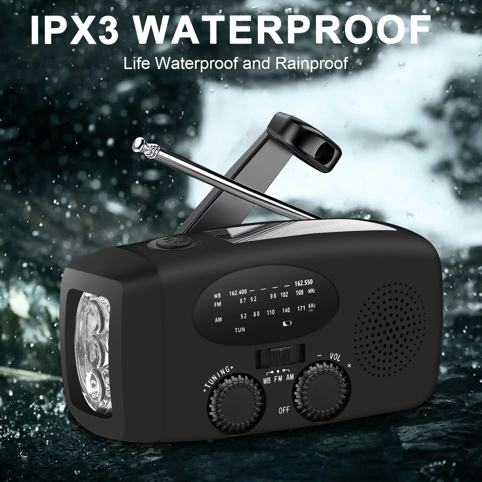 Hand Crank Emergency Radio, Portable Radio Solar Powerd AM FM WB NOAA Weather Radio with Flashlight, Cell Phone Charge, SOS Alarm