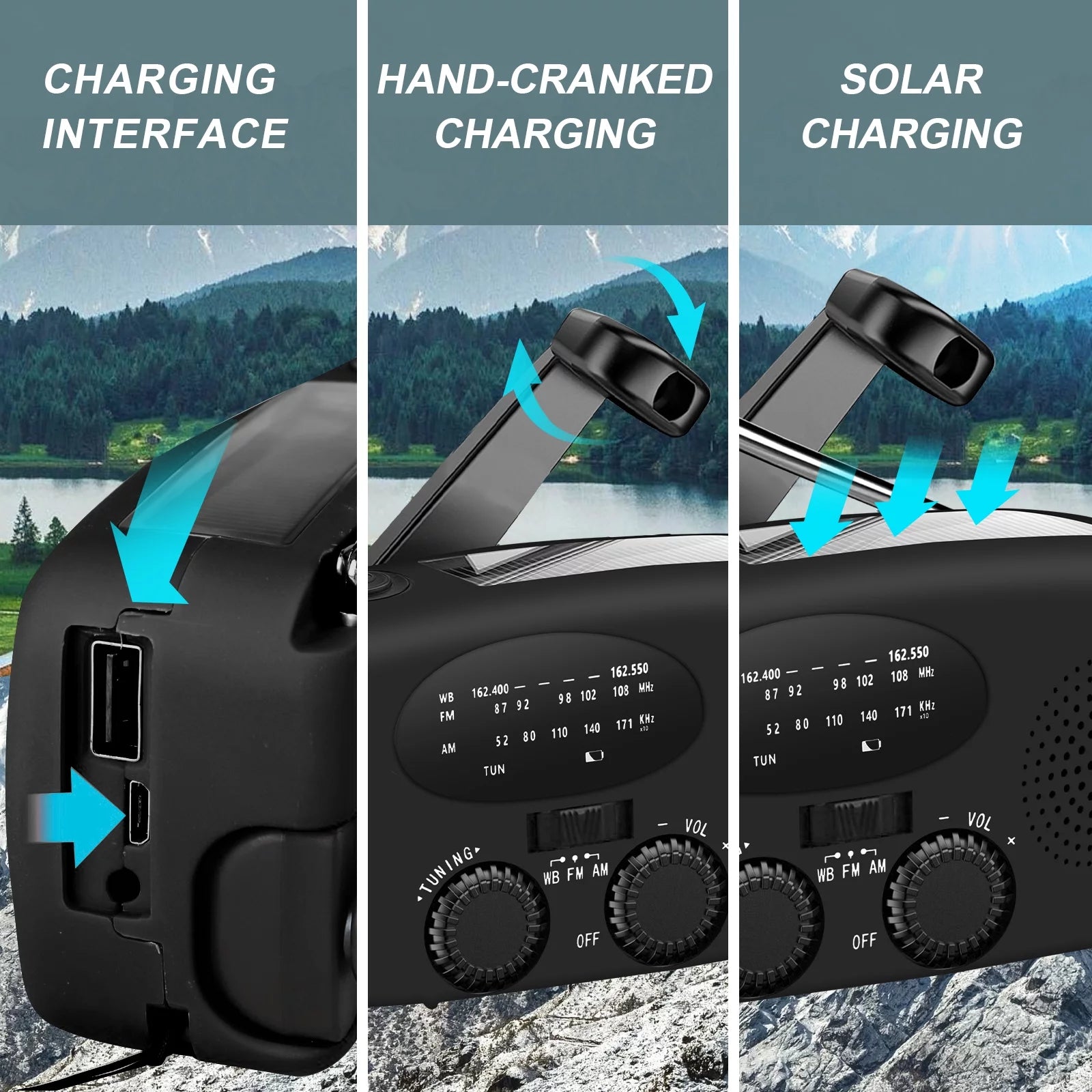 Hand Crank Emergency Radio, Portable Radio Solar Powerd AM FM WB NOAA Weather Radio with Flashlight, Cell Phone Charge, SOS Alarm