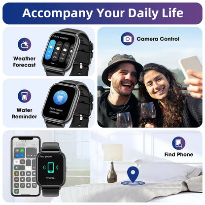Smart Watch, 1.83 Inch Full Touch Answer/Make Calls Android Smart Watch for Women Men Activity Fitness Tracker Compatible with Android Ios (Black)