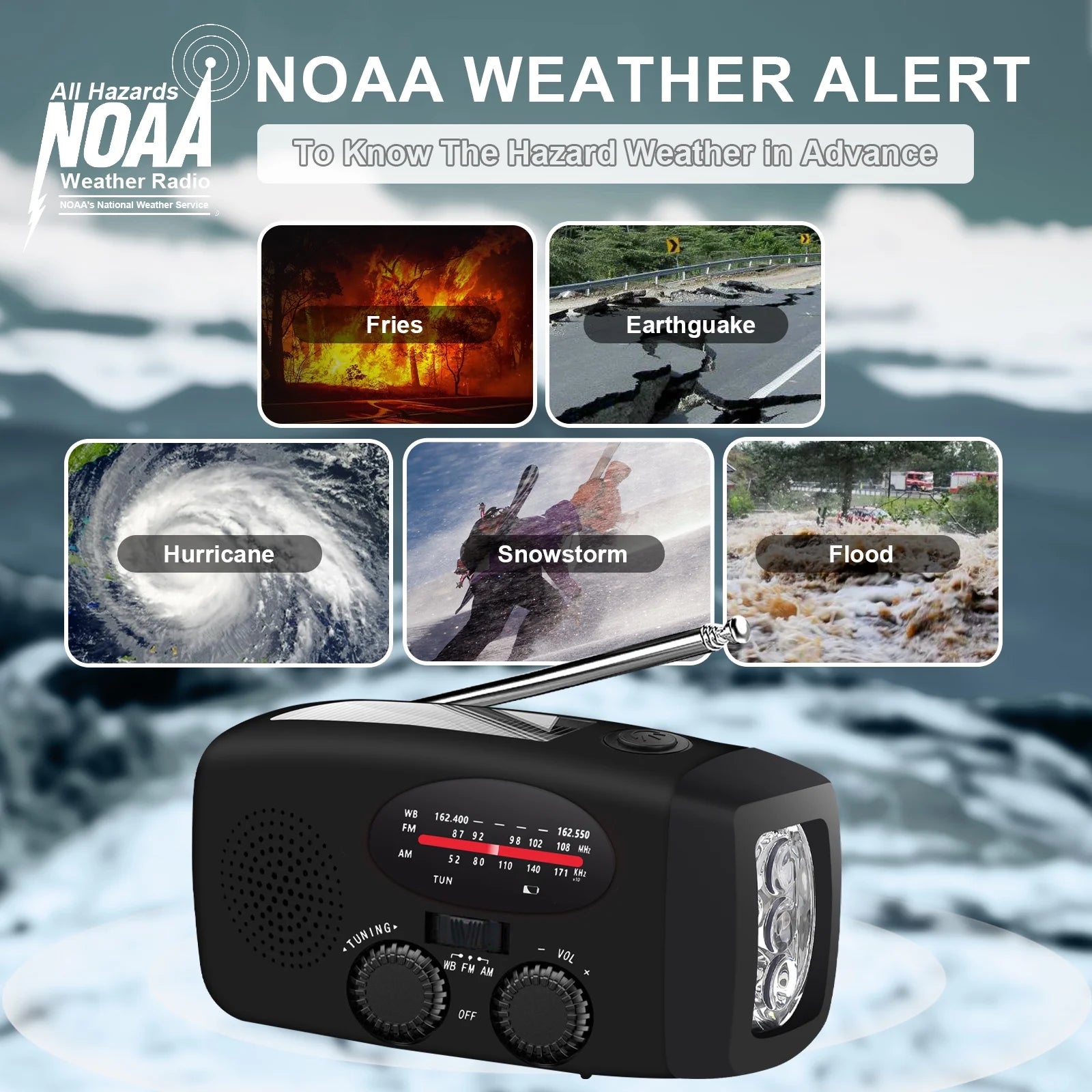 Hand Crank Emergency Radio, Portable Radio Solar Powerd AM FM WB NOAA Weather Radio with Flashlight, Cell Phone Charge, SOS Alarm